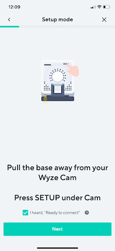 the second step of wyze v3 onboarding process (app screenshot)