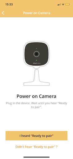 The sixth step of AlfredCamera APP onboarding process, powering your camera device