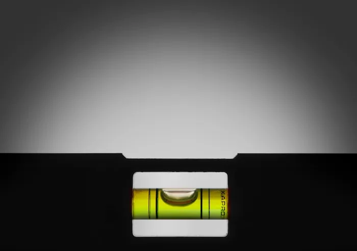 A close-up of the center of a spirit level.