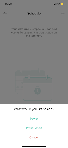 Kasa Spot Pan Tilt app screenshot - setting your schedule