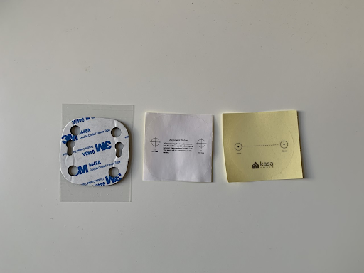 Examples of typical mounting stickers from different brands.