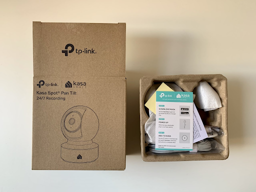 The Kasa Spot Pan Tilt packaging unboxed