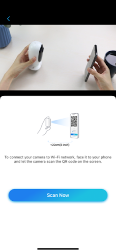 Reolink app screenshot showing instructions to scan a QR code.