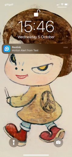 Screenshot of lock screen with a motion detection push notification.