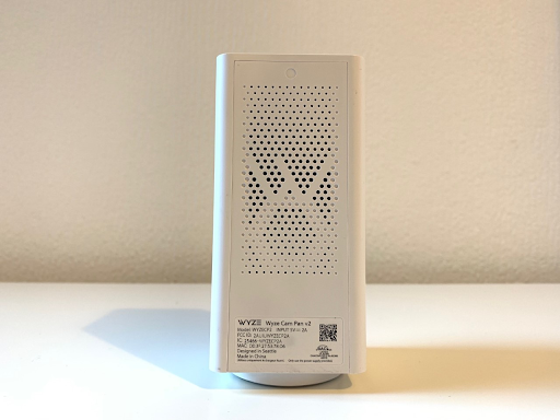The back of the Wyze Cam Pan v2, with the branded speaker visible