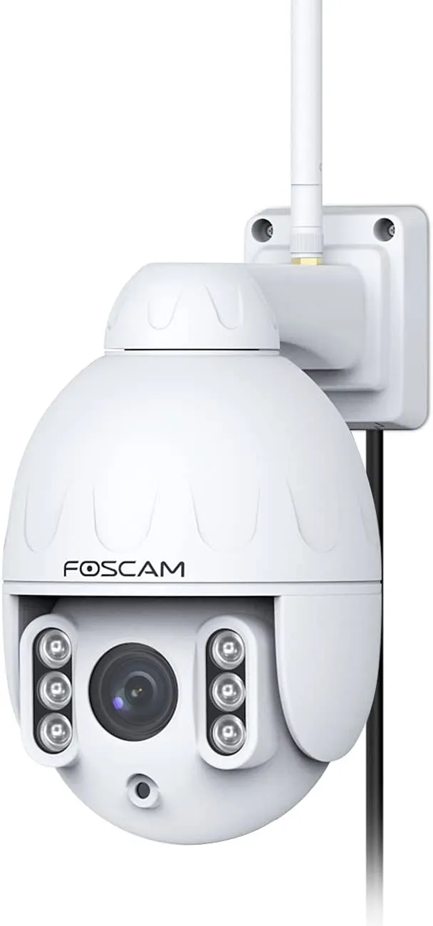 Foscam HT2 outdoor pan-tilt camera with infrared LEDs and Wi-Fi antenna