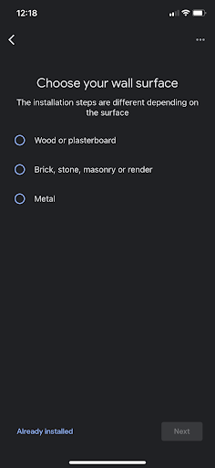 Google Home app - screenshot of mounting surface setup