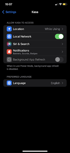 Kasa network settings