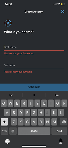 Ring app screenshot - create account.