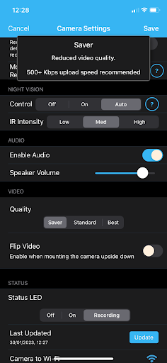 Blink app screenshot - camera settings 2