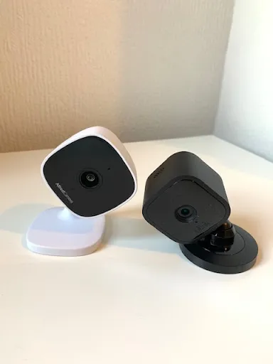 Blink Mini (black) pictured alongside AlfredCam (white) comparison 4