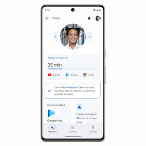 Main hub of Google Family Link on a phone.
