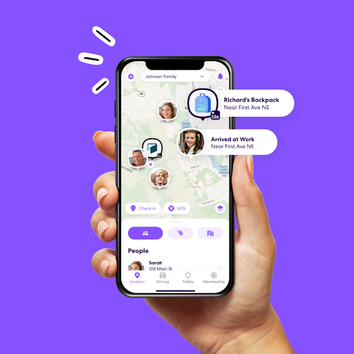 Phone using Life360 app.