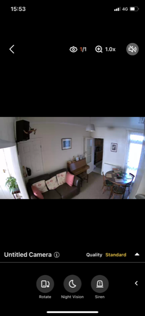AlfredCam Plus live view of a living room