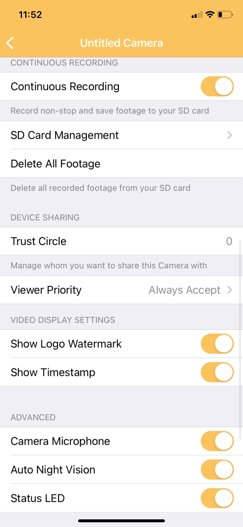 AlfredCam Plus setting screen (Trust Circle).